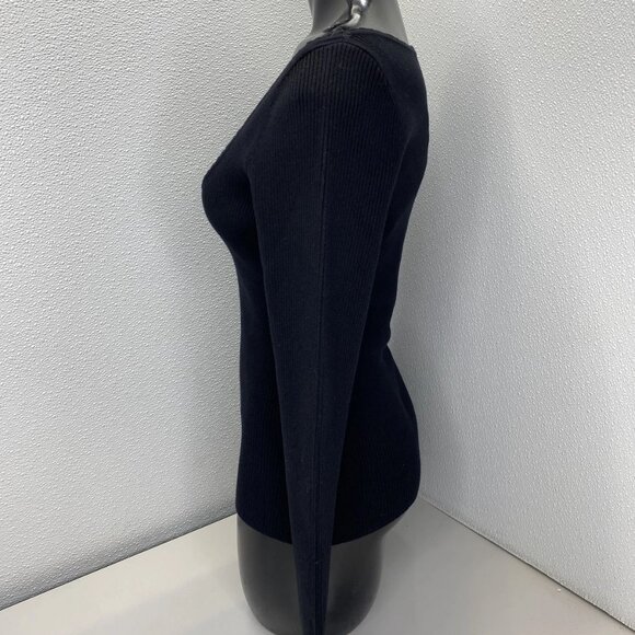 Sezane Women’s Alva Jumper V-Neck Sweater Size L Black Rib Knit Long Sleeve Pull - Picture 11 of 13